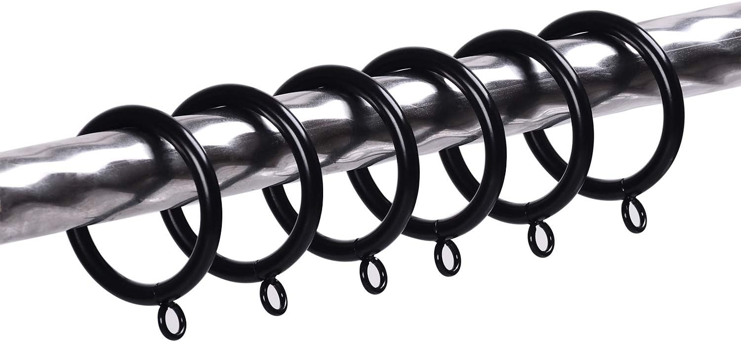 JushengXMX 48 Pcs Black 1.5-Inch Inner Diameter Metal Curtain Rings with Eyelets,Fits Up to 1 1/4-Inch Rod