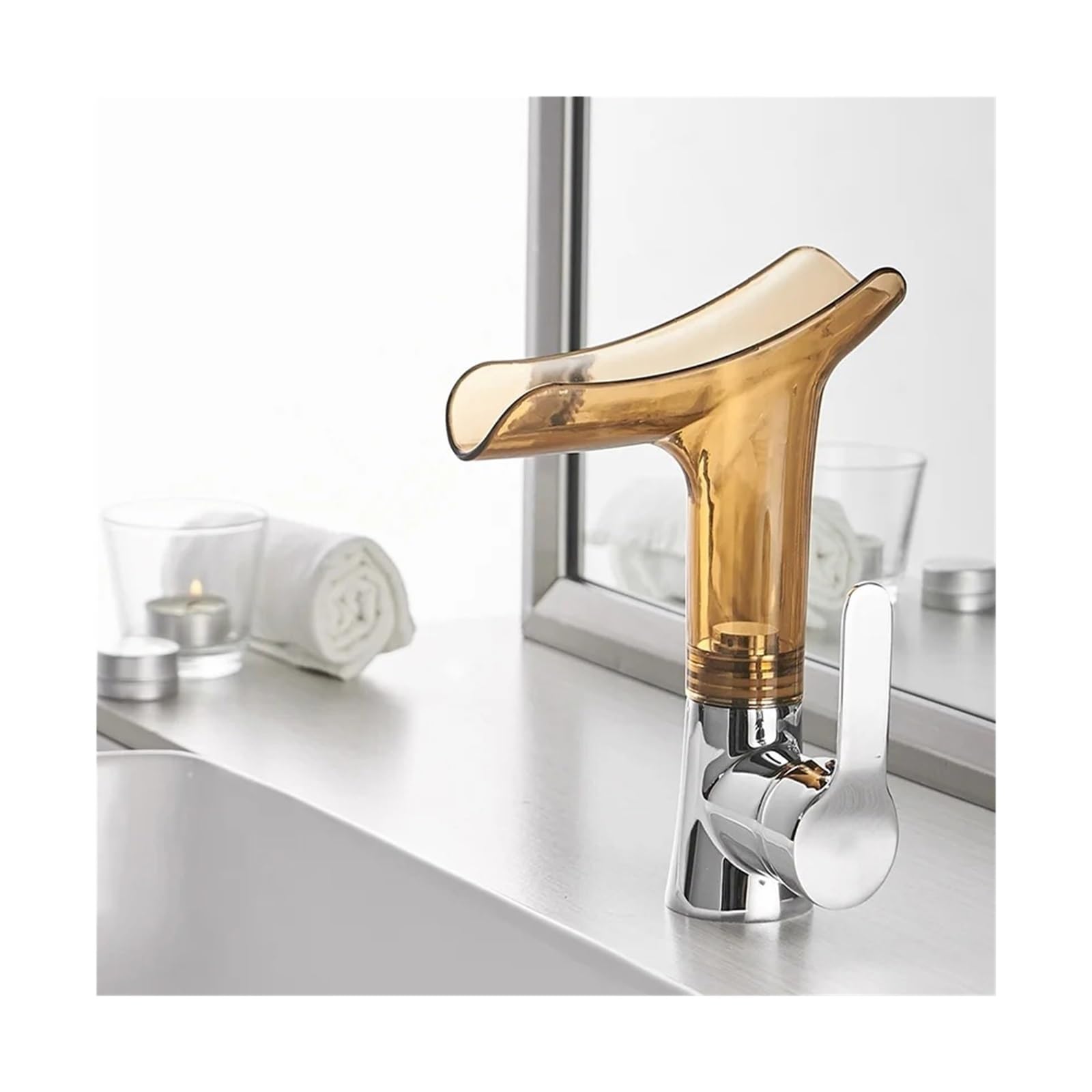 Grifo de lavabo monomando con caño de cascada y control suave de agua 5