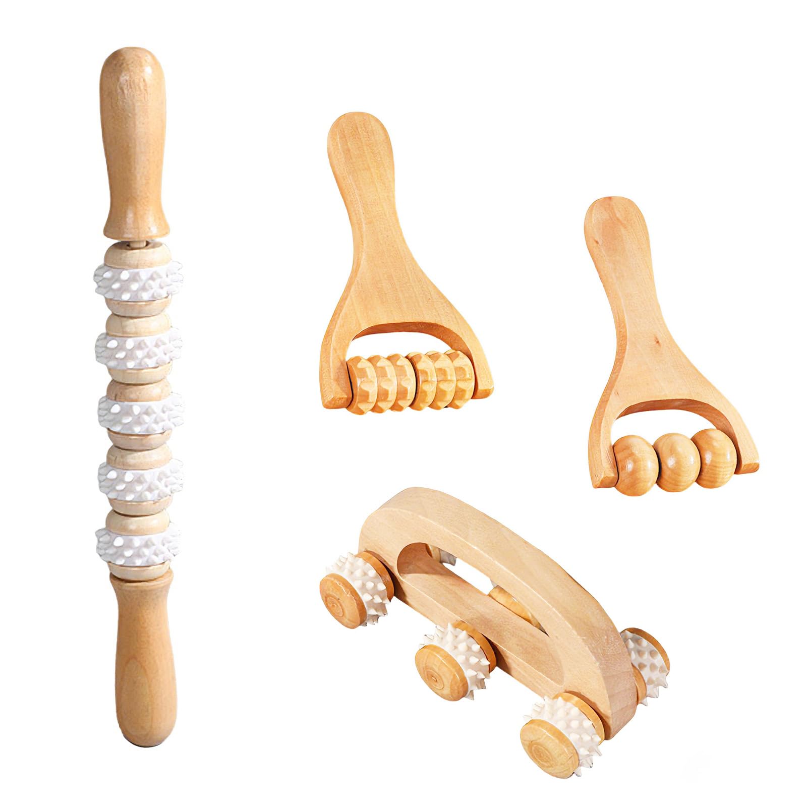 4 Pack Wood Therapy Massage Tools for Body Contouring & Shaping, Maderotherapy Kit with Lymphatic Drainage Massager, Wooden Body Sculpting Tools, Pain Relief Wooden Massage Roller