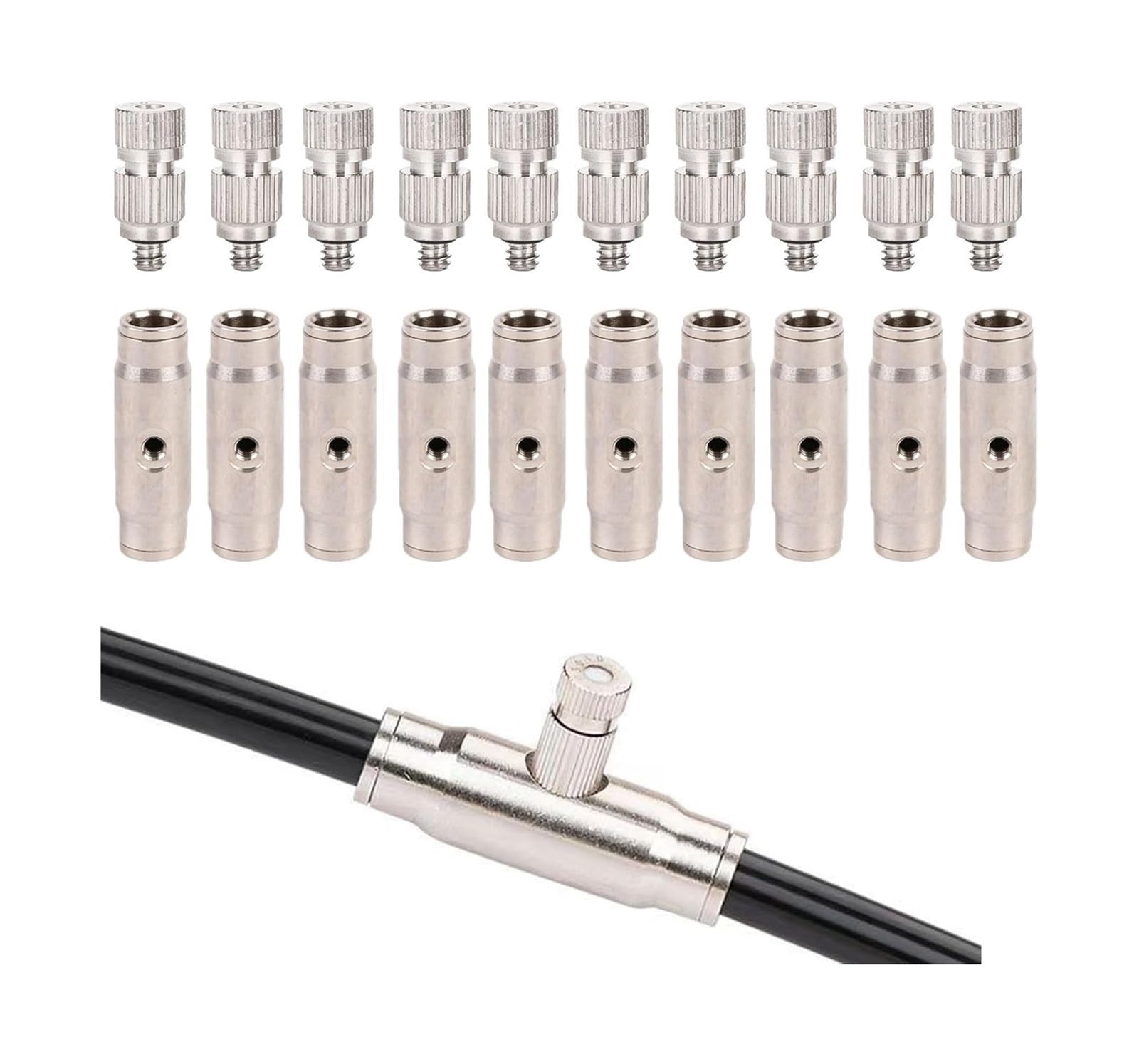 HVMBEUGOS Brass Copper Atomizing Nozzle, 10 pcs Brass Misting Nozzles 0.1-1.0mm Orifice With 1/4 inch Quick Connector And 10/24 UNC Thread(Orifice 0.2mm)