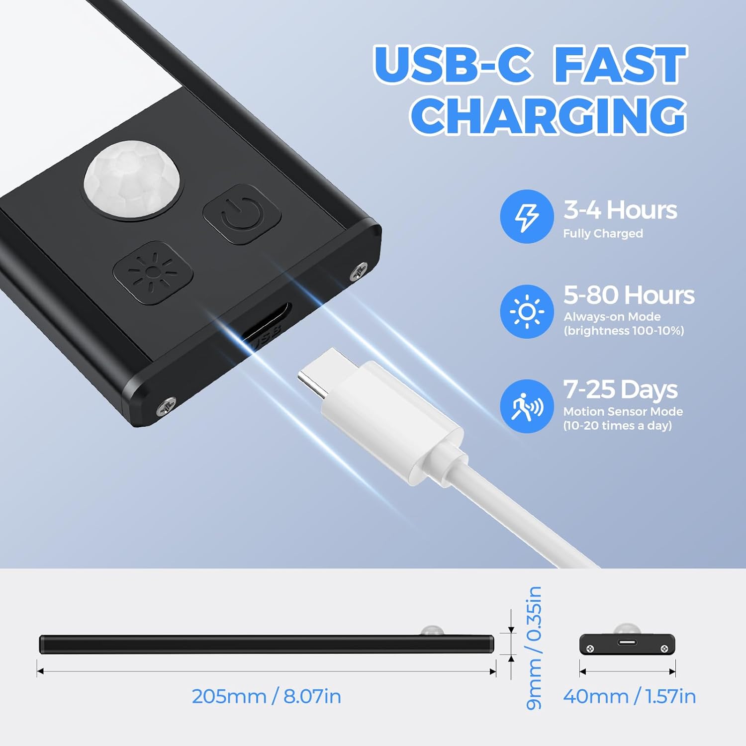 3 Pack Under Cabinet Lights, 32 LED Cold White Rechargeable Under Cabinet Lighting Motion Sensor LED Lights for Kitchen, Counter, Closet, Stairs (Black - Cold White Light, 8.07 Inch - 3 Pack)