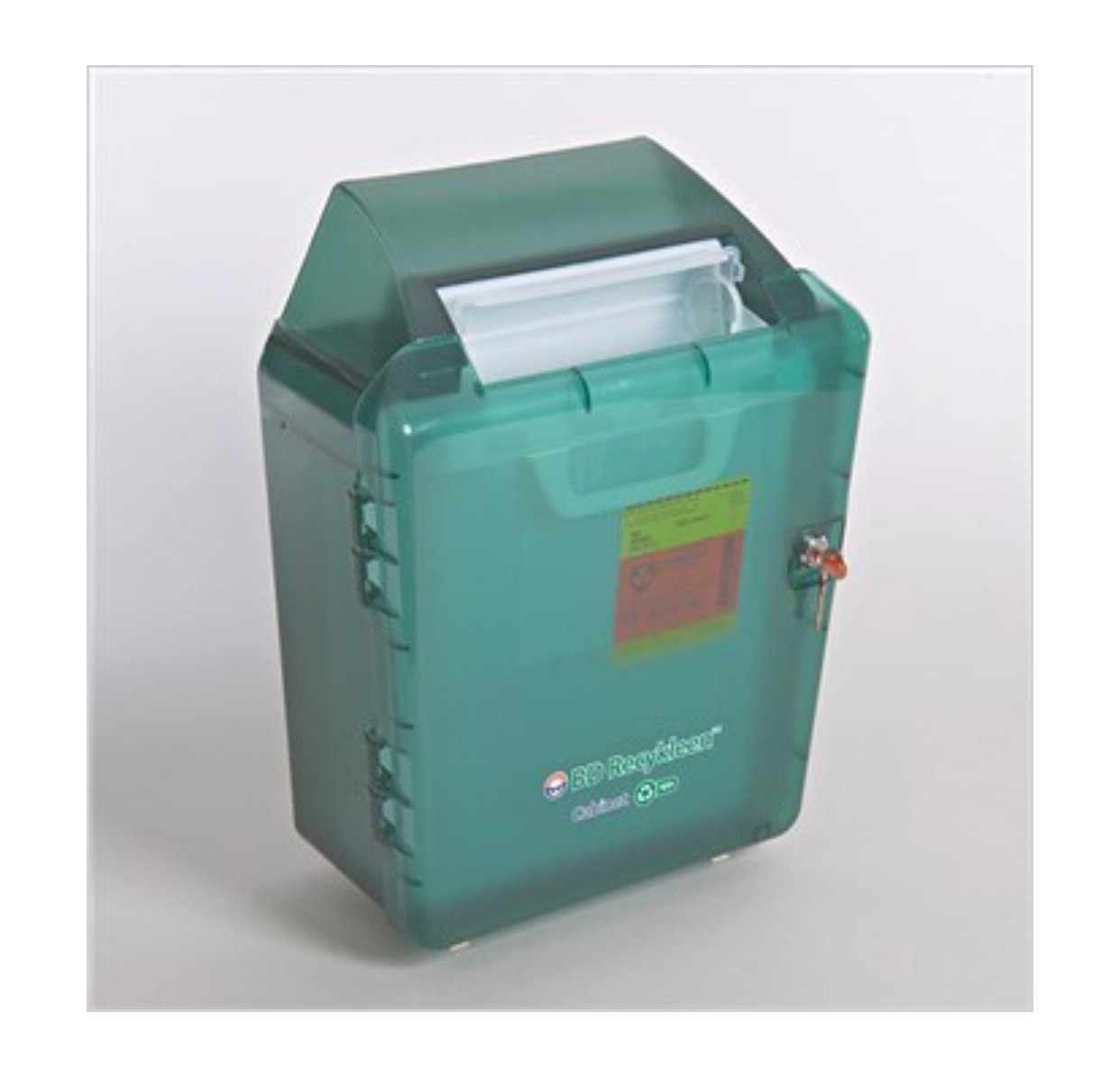 BD Medical Systems 305099 Recykleen Sharps Wall Cabinet, 15" x 7" x 19" Size, 2/3 gal Capacity, Green