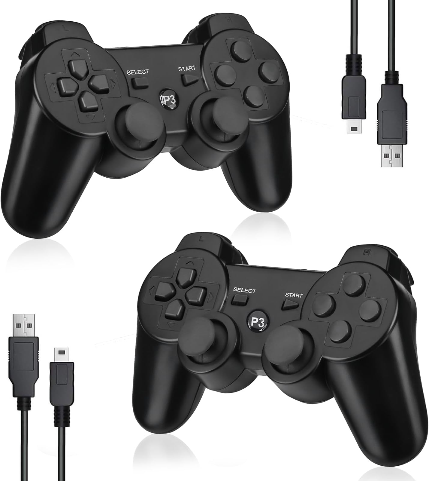 2 Pack PS3 Controllers Wireless,Powerextra Replacement PS3 Controller with 6-axis & Dual Shock & Rechargeable 360° Joysticks Compatible with Controller Remote with 2 USB Charging Cords