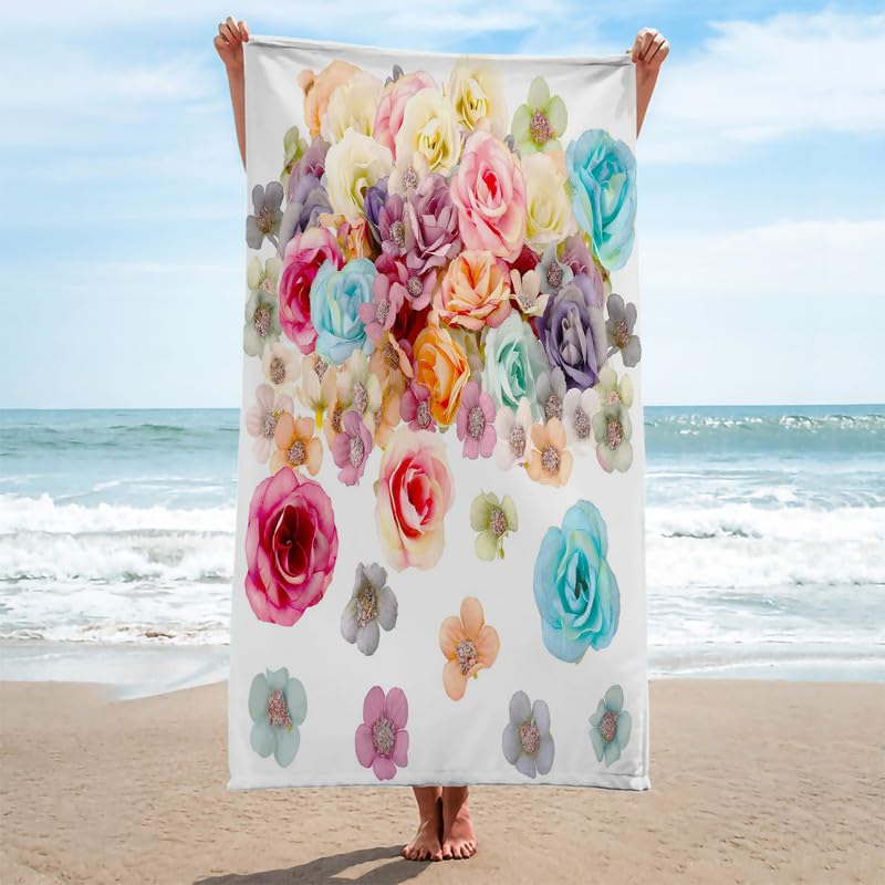 Telo mare con fiori di rosa, telo mare extra large, in microfibra, ad asciugatura rapida, per piscina, palestra, asciugamano da spiaggia assorbente senza sabbia, per bagno, viaggi,