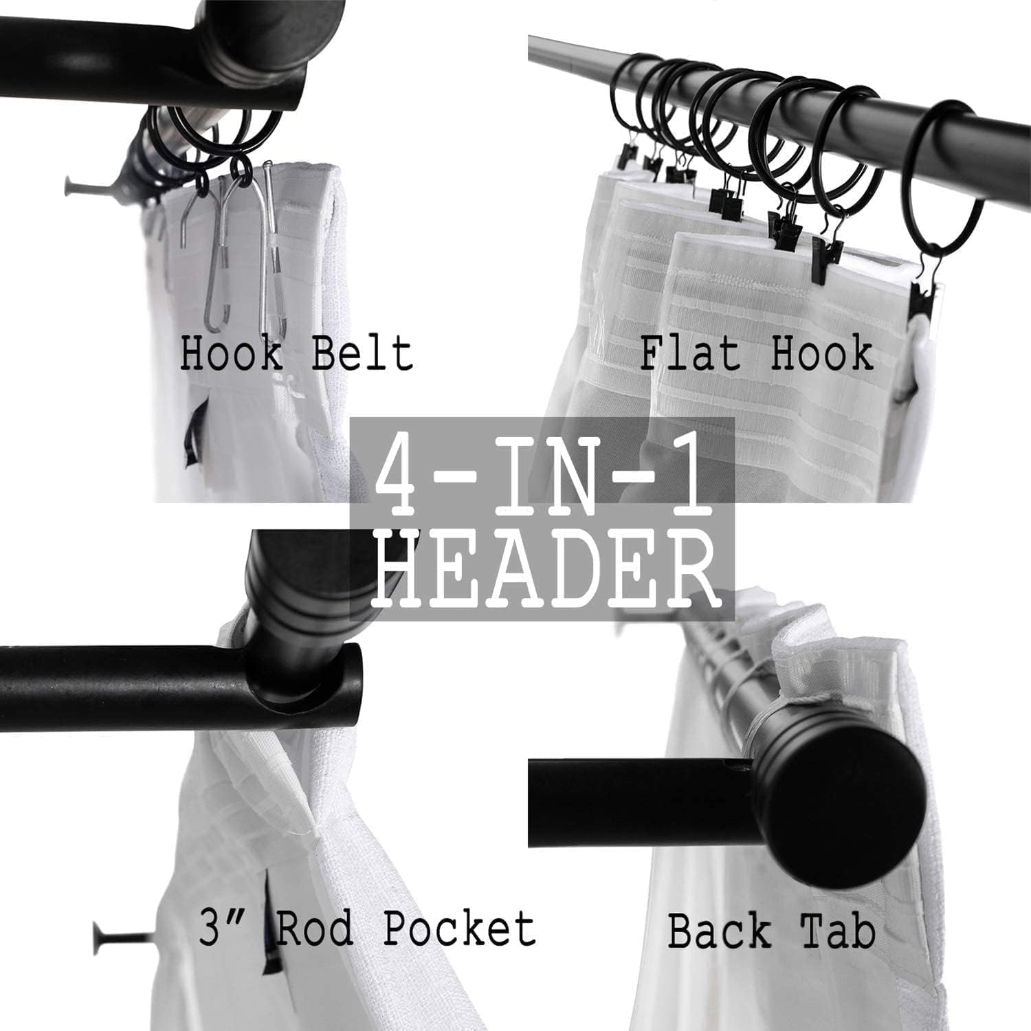 TWOPAGES Hunter Green Room Darkening Curtain Drape 108 Inches Long, Polyester Linen Window Curtain 4-in-1 Header Rod Pocket Flat Hooks Back Tab Hook Belt for Living Room, 52W x 108L, 1 Panel