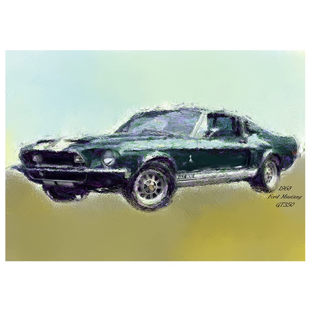 Will Davis Studios 1968 Ford Mustang GT350 Muscle Car Digital Painting Fine Art All Occasion Greeting Card. (Blank Inside)