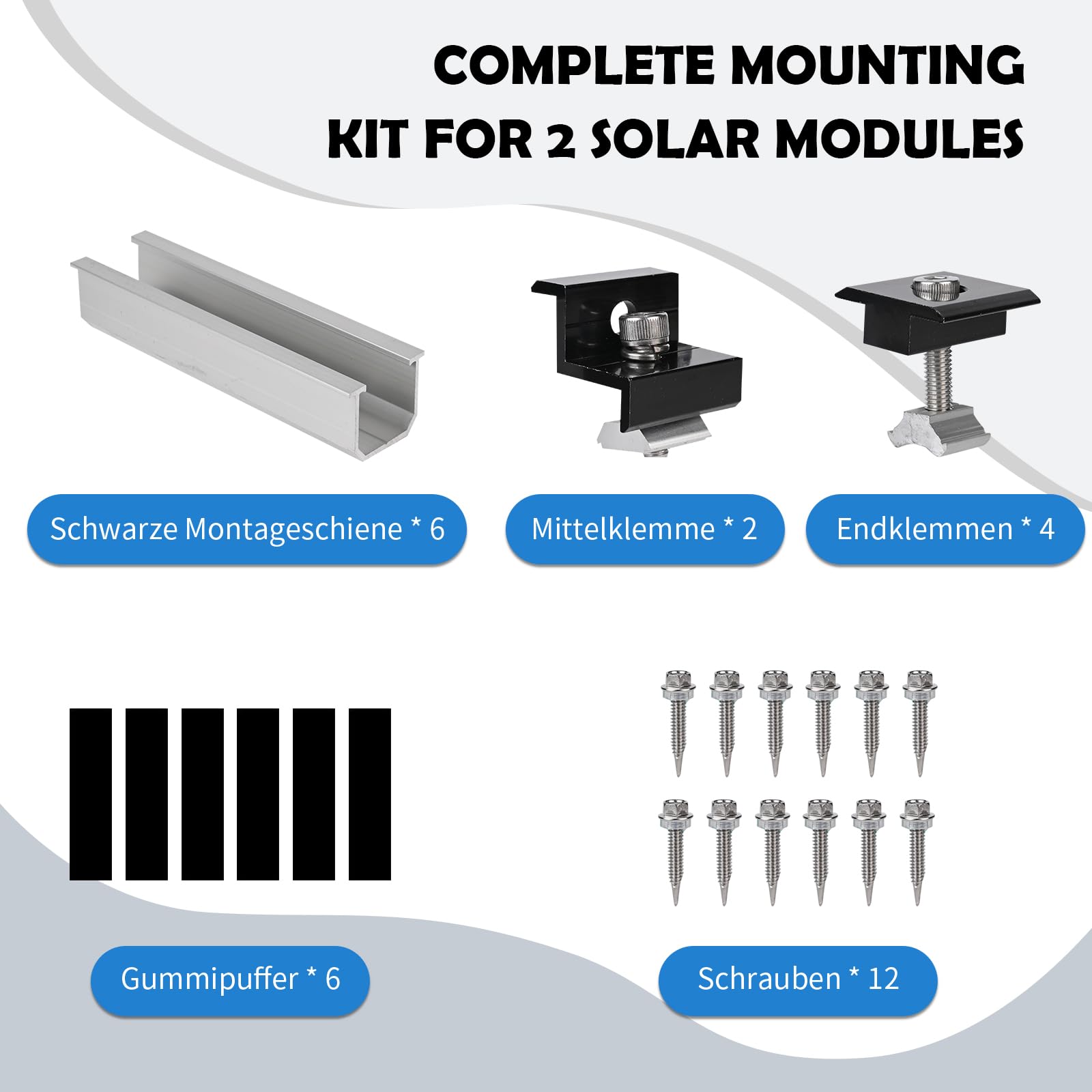 Kit Support Panneau Solaire 6 Pièces – Rails Courts 12 Cm Aluminium Réglable – Montage Toit Plat 30-35 Mm