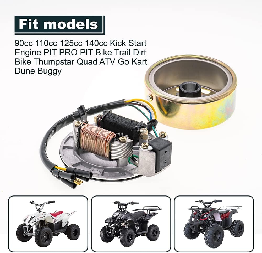 2 Coil Ignition Magneto Stator Flywheel Rotor Kit ATV Magneto Stator Plate for 50cc 70cc 90cc 110cc 125cc Taotao Kazuma SSR Baja ATV Quad Dirt Kick Bike 4 Wheeler