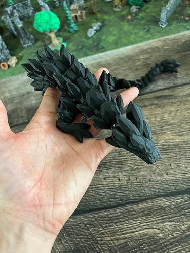 MunnyGrubbers - XL 26" Crystal Dragon Fidget Toy - Heavy Duty - 3D Printed Flexible Articulating Dragon Plastic Collectible Figurine - Surprise Egg Compatible - (Black Dragon)