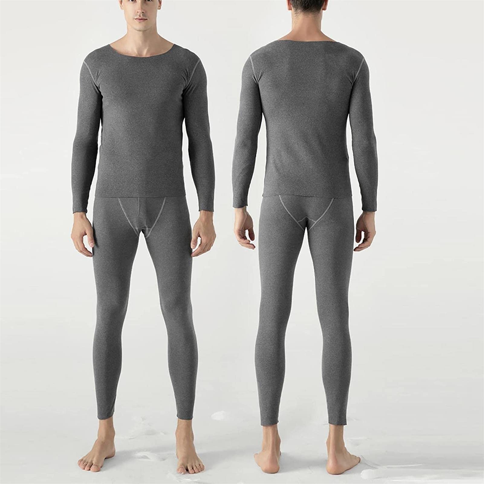 Set di Biancheria Intima Termica da Uomo Girocollo Manica Lunga Strato di Base Top Bottom Shirt Set di Pantaloni per Abiti Invernali (Grey Large)