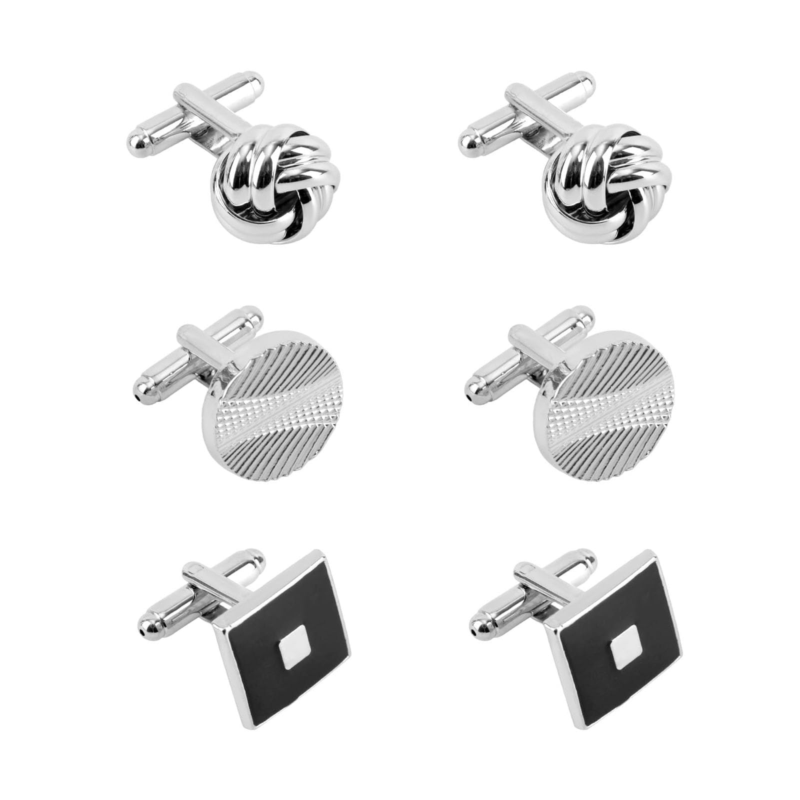 3 Pairs Cufflinks Set for Men, Engraved Striped Design Cufflinks Collection, Formal and Business Attire Accessories with Distinctive Patterns-image-47
