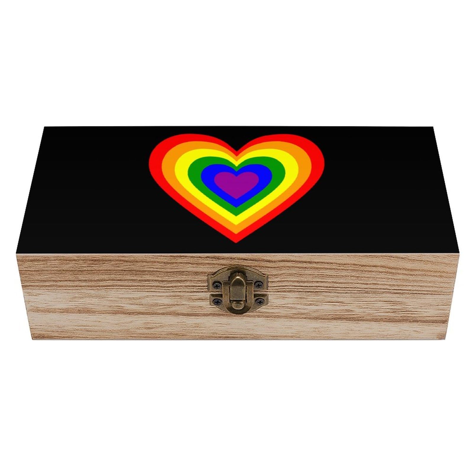 Cgsbngha Style Lgbt Rainbow Heart Wooden Storage Boxes With Lid Memory Box Decorative Organiser For Office And Home