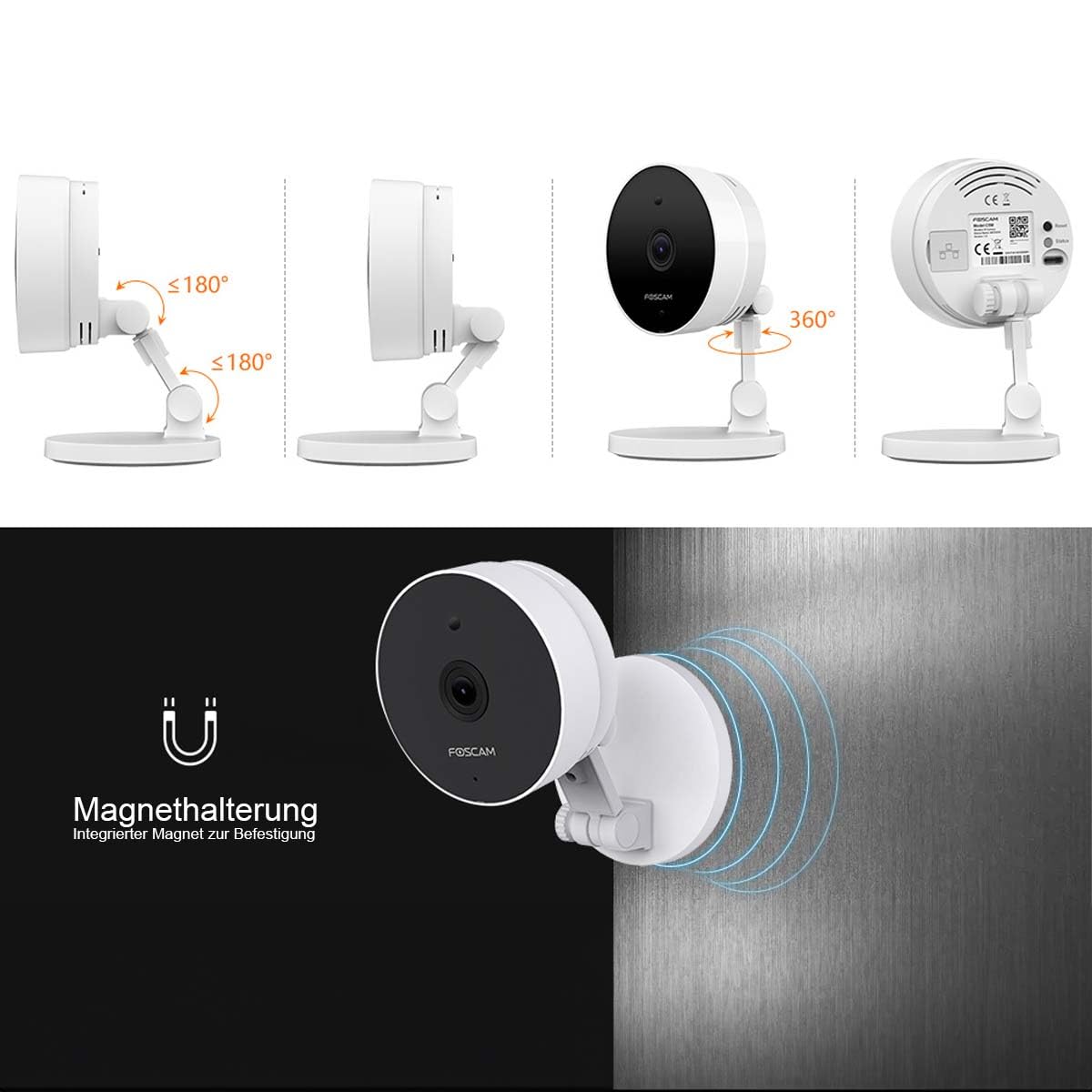 Foscam C5M 3K 5MP Dual Band Telecamera di sorveglianza WLAN con visione notturna fino a 8 metri, audio bidirezionale, rilevamento rumore e movimento, compressione video H.264+/H.264