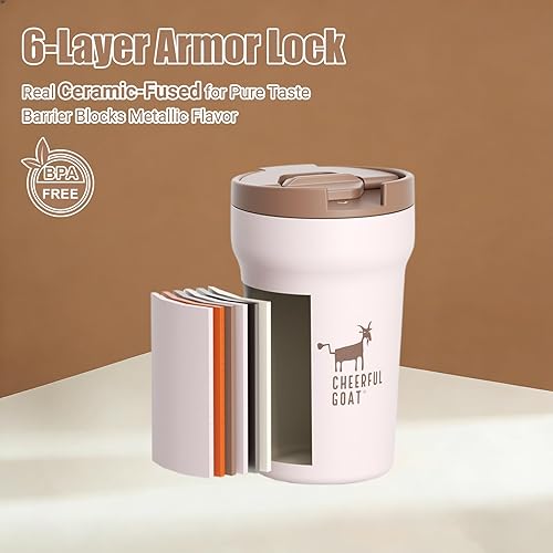 Miniatura 7 de CHEERFUL GOAT Taza de Café con Revestimiento de Cerámica  Vaso Térmico de Viaje de Acero Inoxidable con Revestimiento de Cerámica, con Tapa de 12oz