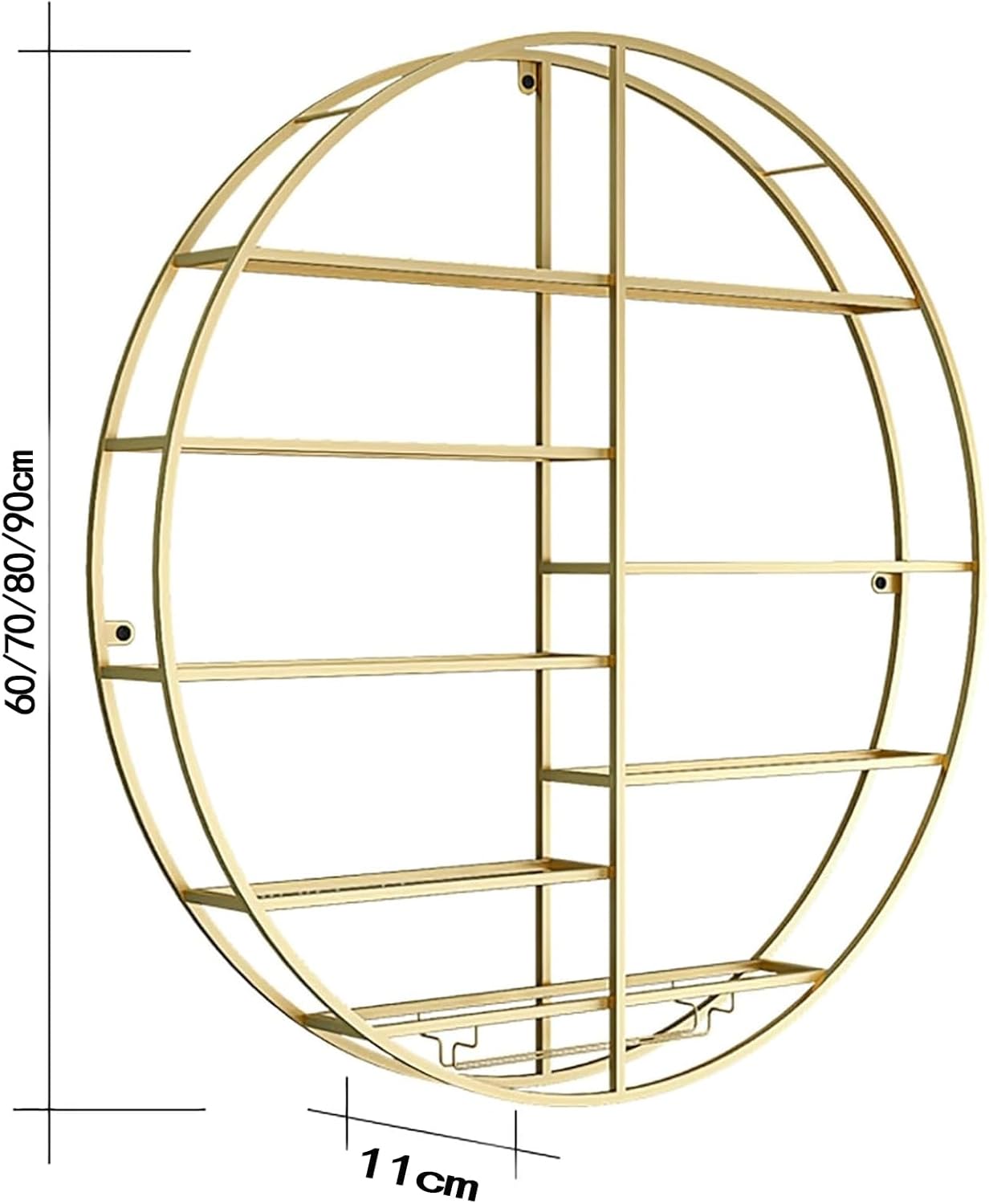 Hanging Industrial Round Wine Rack,Glod,Wall Mounted Wine Rack,Bar Unit Floating Shelves with Glass Holder,for Dining Room Home Bar Kitchen(Size:60 * 11cm)