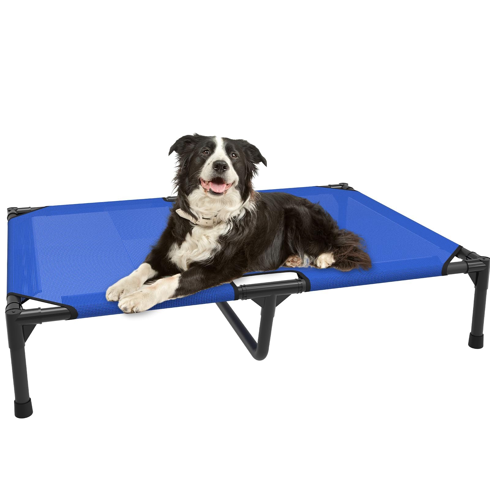 FIOCCO Elevated Dog Bed - Dog Cot with Chew Proof Mesh for Large Dogs, Waterproof Washable Raised Dog Bed, Portable Dog Bed for Outdoor Use, Dog Cots Beds, Blue