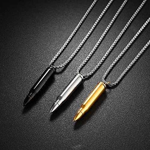 Stainless Steel Bullet Shape Cremation Urn Necklace for Ashes Memorial Keepsake Jewelry, 21.65" Box Chain2