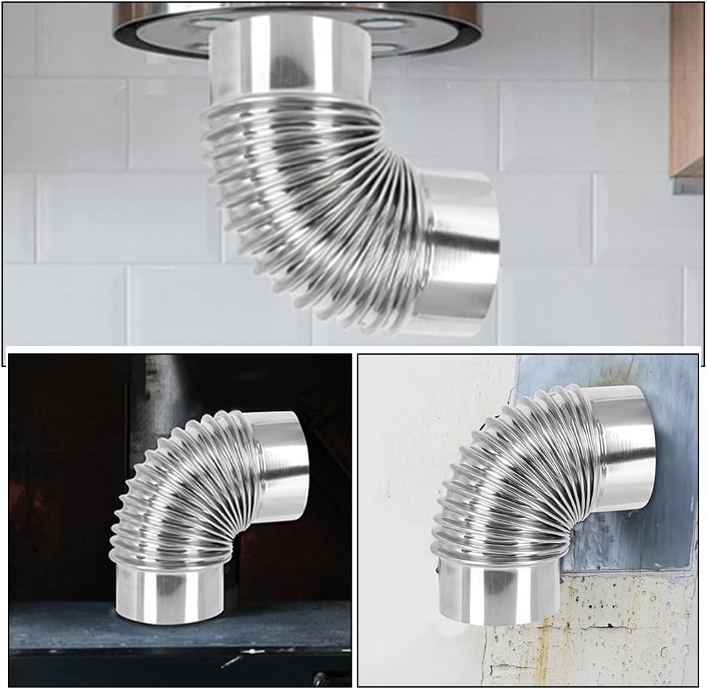 Mikikit Stainless Steel Air Duct Accessories - 90 Degree Elbow Pipe for Wood Stove 7.08 Inch Durable Exhaust Chimney Flue Connector for Outdoor Use