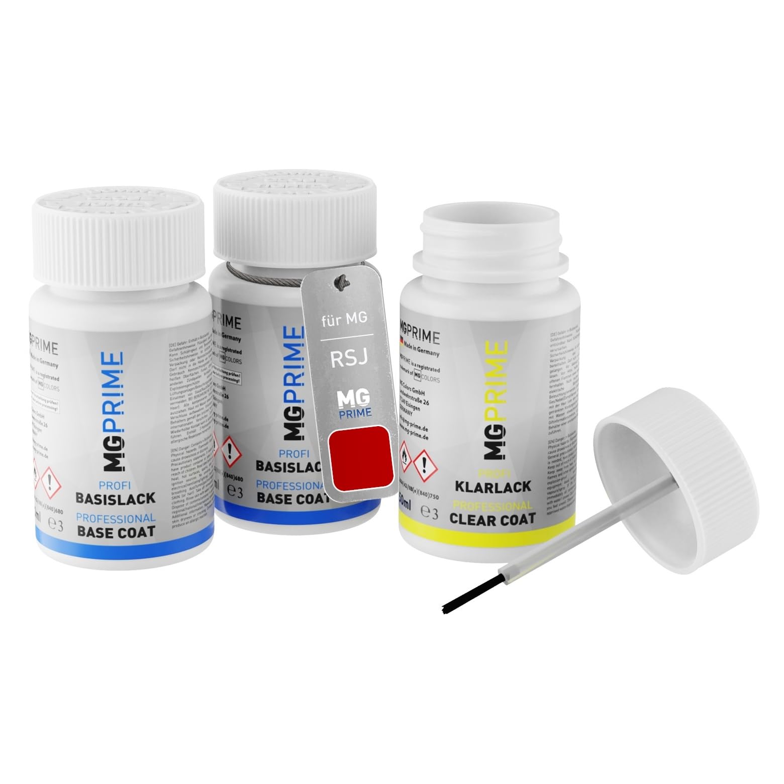 MG PRIME Vernice per auto Kit stilo di ritocco per MG RSJ / SC5RSJ Ruby Red Metallic/Diamond Red Vernice di fondo vernice di base vernice trasparente ognuno 50ml