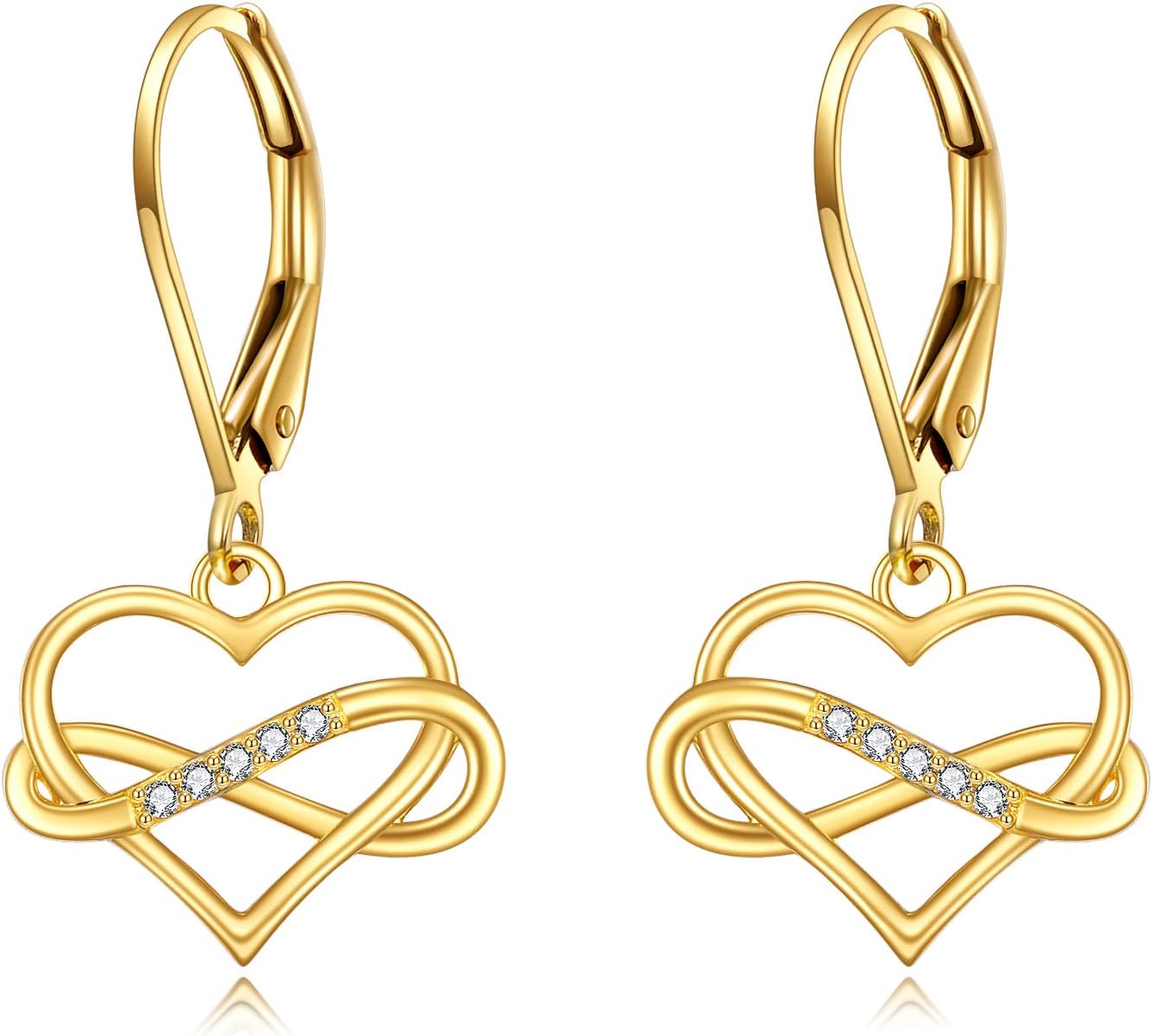 DOVRAN 14K Solid Yellow Gold Heart Dangle Earrings for Women Real Gold Heart Cross Earrings Infinity Heart Gold Leverback Earrings Gold Jewelry Women Birthday