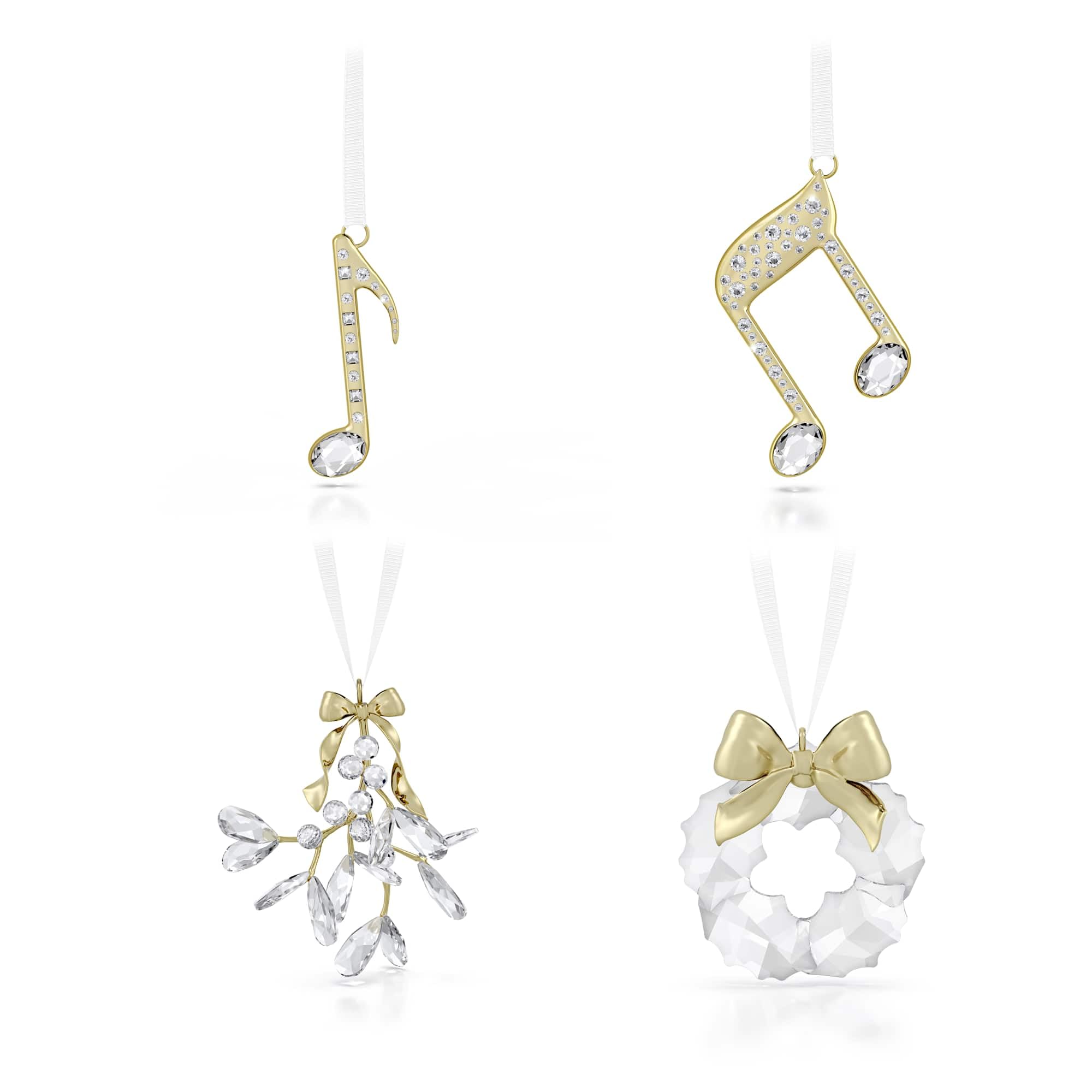 Swarovski Holiday Magic Decorazione Nota Musicale Doppia, con Cristalli Cry Swarovski, Designer Parichehr Shirazi, Natro Gros-Grain, Placcatura in Tonalità Oro Champagne, 5,8 x 0,5 x 4,1 cm