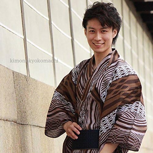 Amazon メンズ浴衣単品 茶色地幾何学縞 仕立上り大人男性 浴衣 通販