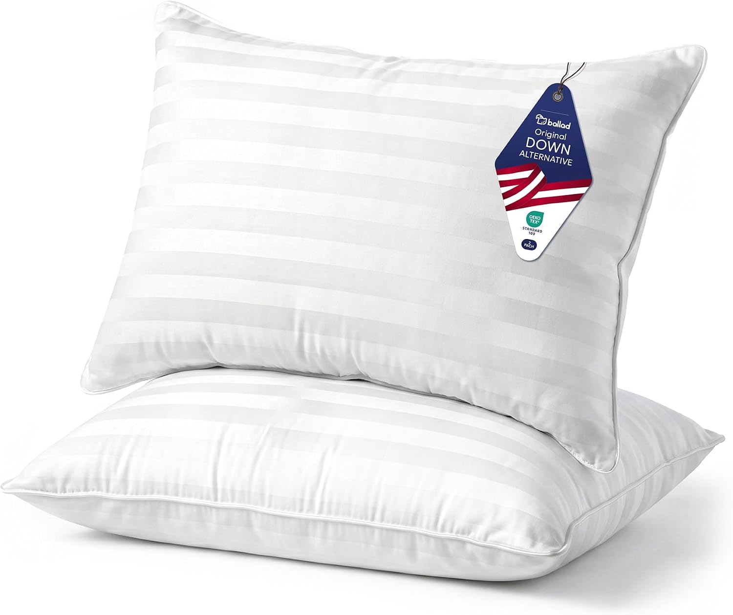 BALLAD Hotel Quality Bed Pillows 2 Pack Soft Cooling Pure Cotton Cover (Queen/Standard)