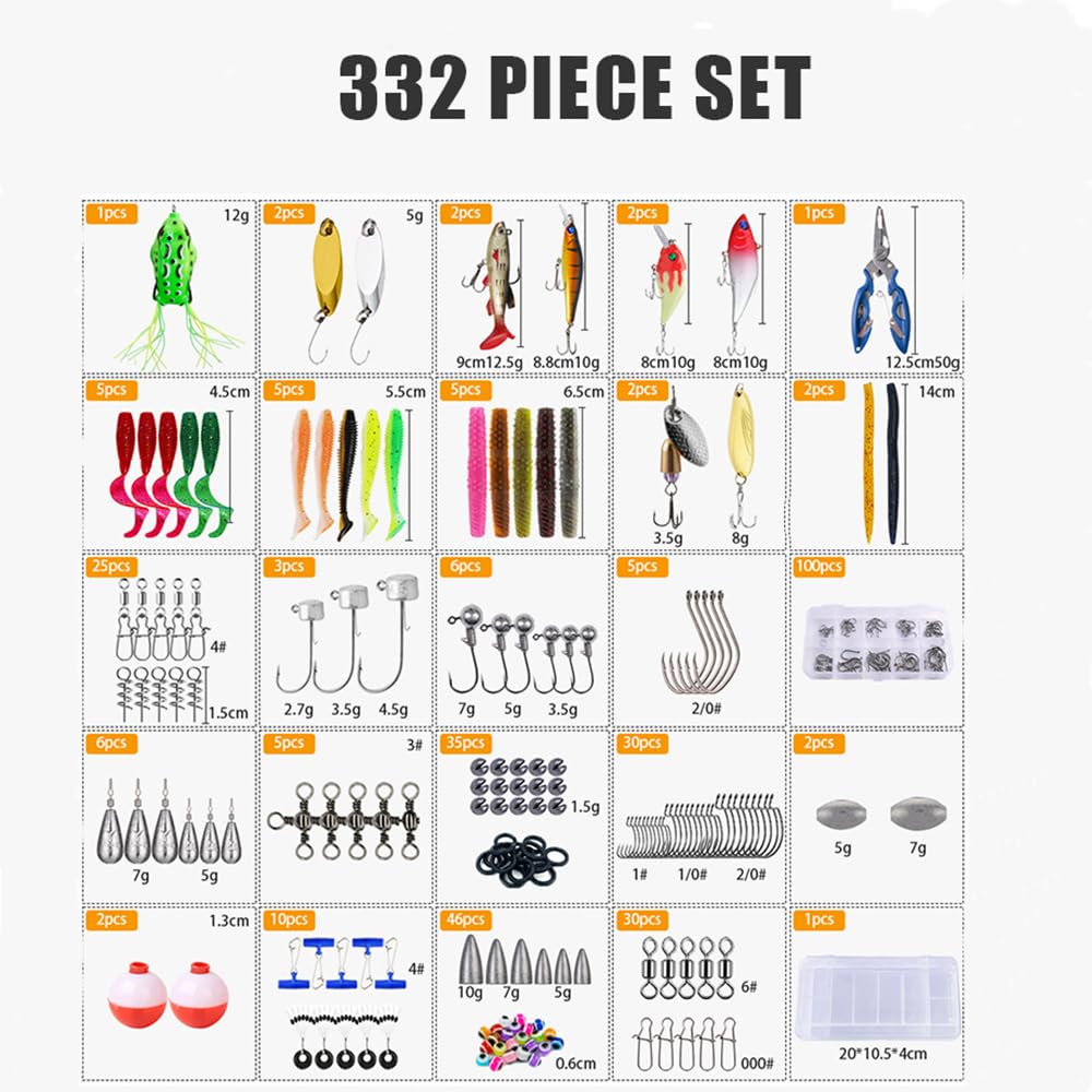 NEWFUN Esche da Pesca, Kit Pesca Mare, Set di Esche Artificiali per la Pesca Per Luccio, Persico, Trota, Sgombro, Merluzzo, Set di Accessori per la Pesca in Mare per Acqua Dolce e Salata