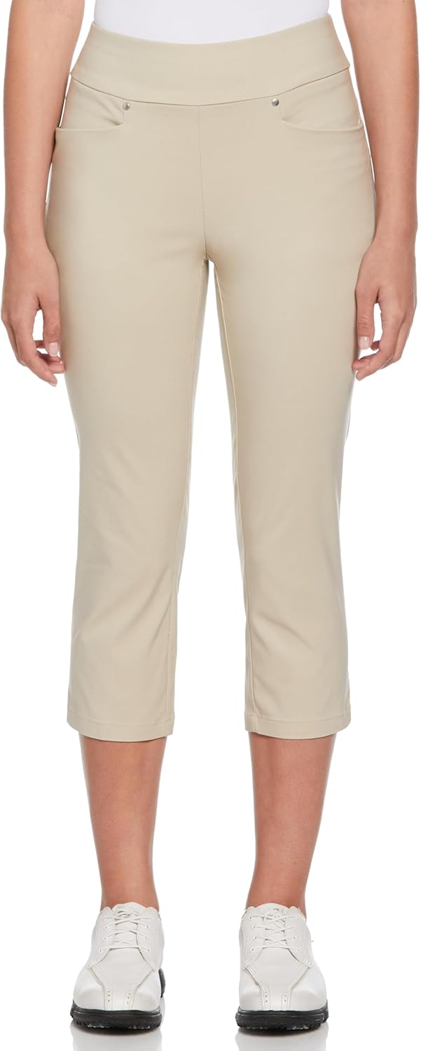 PGA Tour Womens 22” Pull-on Golf Capri Pants with Tummy Control, Performance Stretch, Moisture-Wicking, Sun Protection