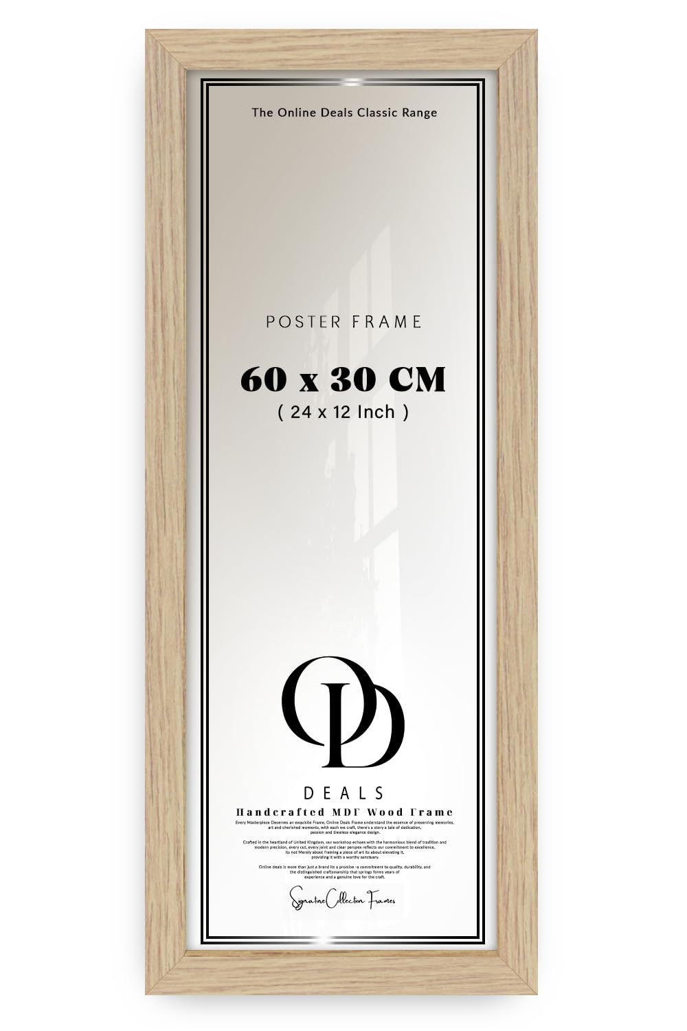 OD Deals 60x30cm (600x300mm) Elegant Picture Frame | Contemporary Flat Profile | MDF Backing Board | Strong Metal Clips & Sawtooth Hangers | Oak