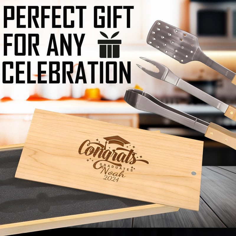 Set de parrilla con grabado personalizado en caja de madera miniatura 3