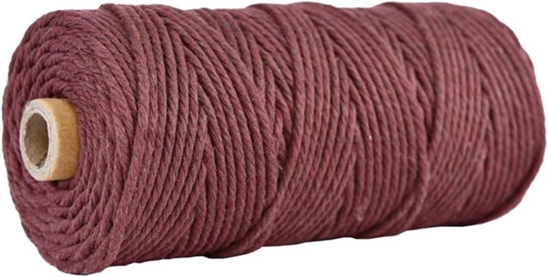 3mm*100m Solid Colors Cotton Rope DIY Hand-Woven Thick Braided Decorative Tapestry Cord String Home Textile Accessories(Wine red)