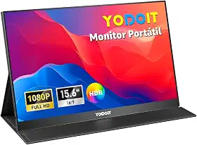Yodoit Monitor Portátil 15,6' 1080P 100% SRGB FHD Tela com Porta USB Tipo C HDMI com Capa Inteligente Compatível com Laptop, PC, MacBook, Xbox, PS5, Phone