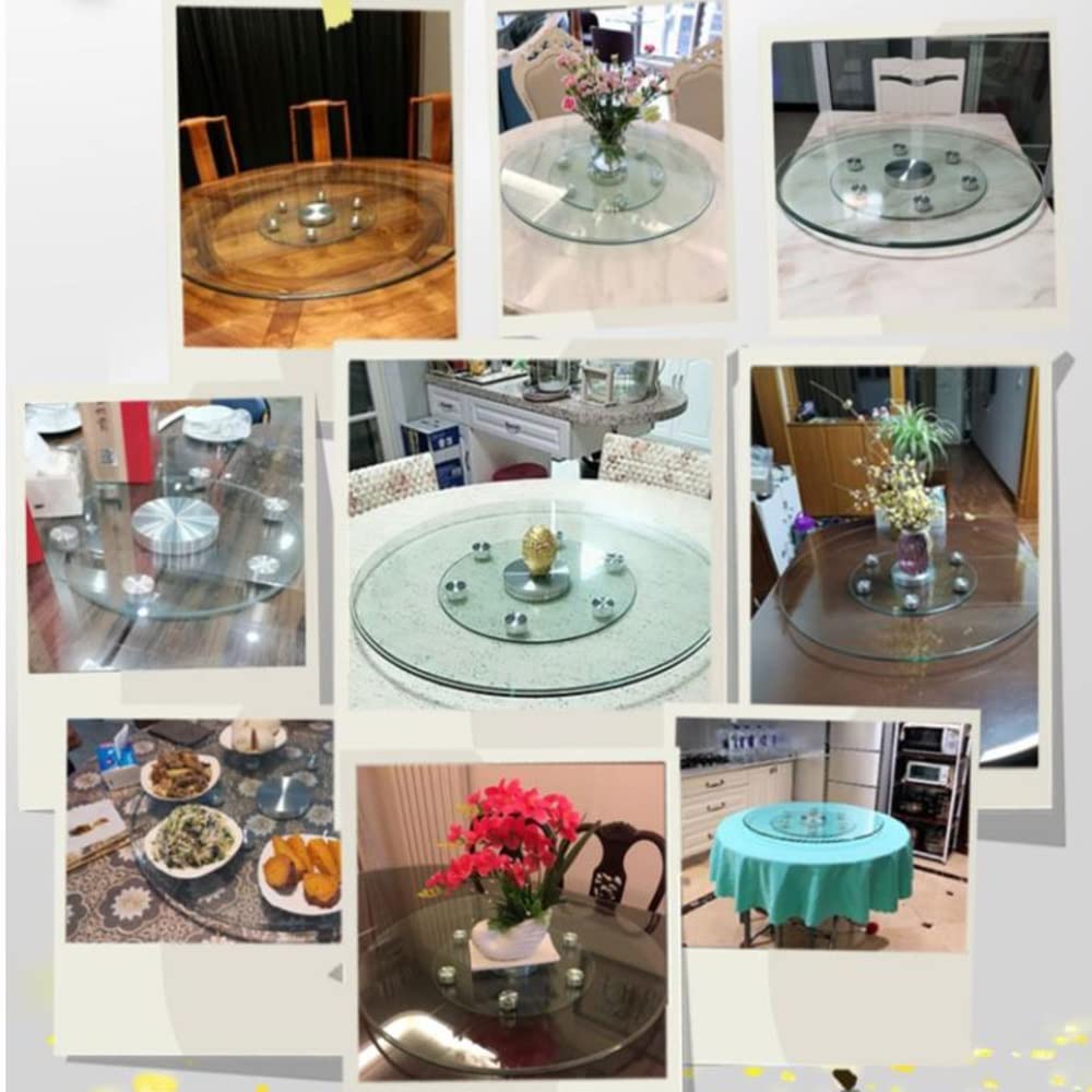 Plateau Tournant Transparent Grand, Plateau De Service Rotatif Robuste avec Roue Auxiliaire, Rond 60cm/70cm/80cm/85cm/90cm/100cm Plateau Rotatif en Verre Trempé (Size : 90cm/36in)