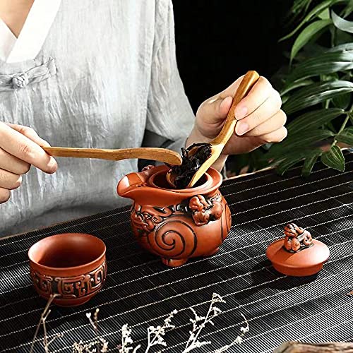 Handmade Ceramic Teapot Set, Chinese Pixiu Teapot and Teacup Set, Zisha Kung Fu Porcelain Teapot, Purple Clay Tea Sets (red)