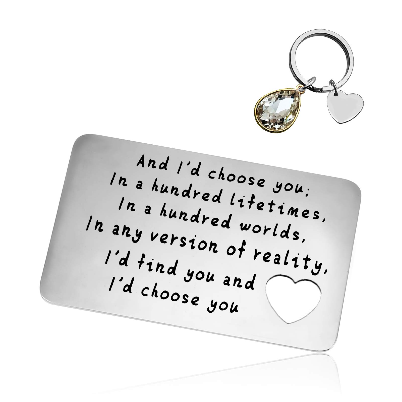 Engraved Wallet Insert Anniversary Card Gifts for Men Metal Wallet Card Insert Keychain Set, Gifts for Boyfriend Christmas Birthday Wedding Deployment Gifts Cards for Couples Husband Gifts from Wife