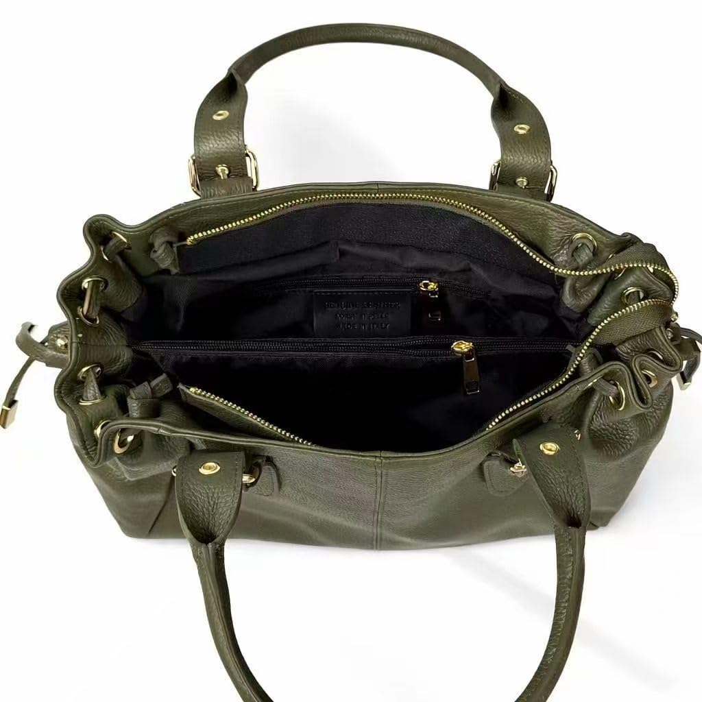 Borsa Donna in Vera Pelle Made in Italy – Borsa a Mano Elegante con Zip e Tasche, Capiente 33 x 22 x 10 cm, Multitasche, Disponibile in Diversi Colori