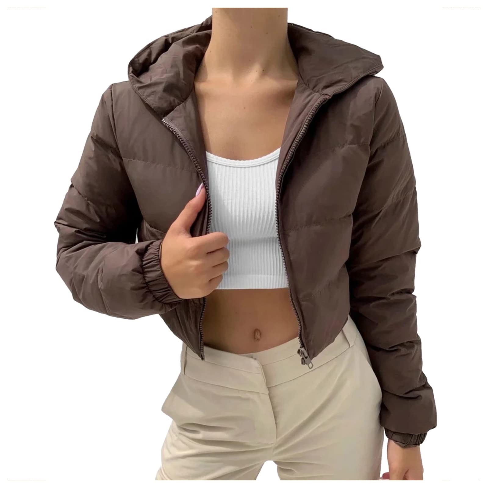 Chaqueta Mujer Invierno Abrigos De Cazadora Forro Polar，Abrigo térmico femenino chaqueta corta con capucha cremallera frontal y diseño de manga larga