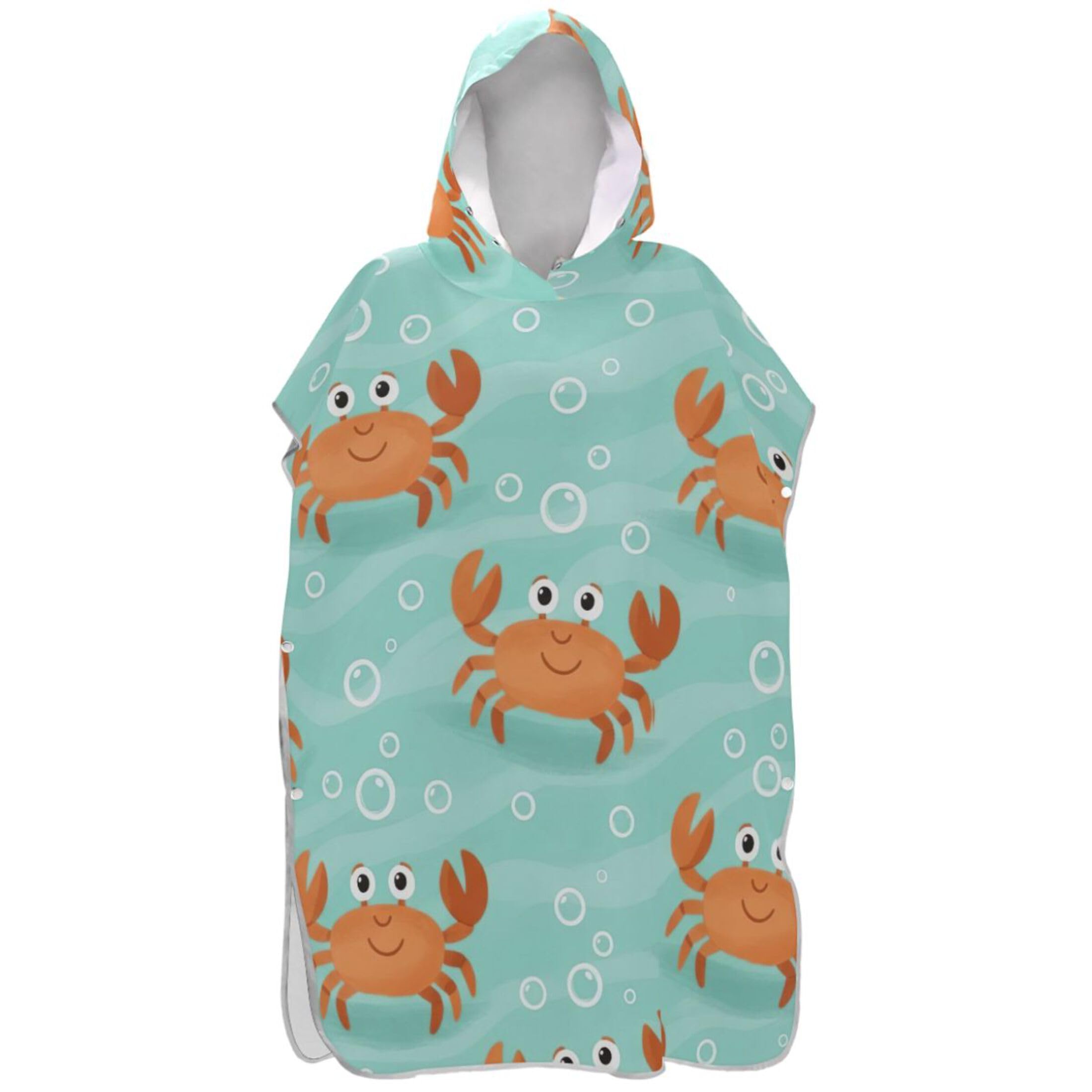 Poncho de surf adulte turquoise et orange crabe - Serviette de plage à capuche absorbante