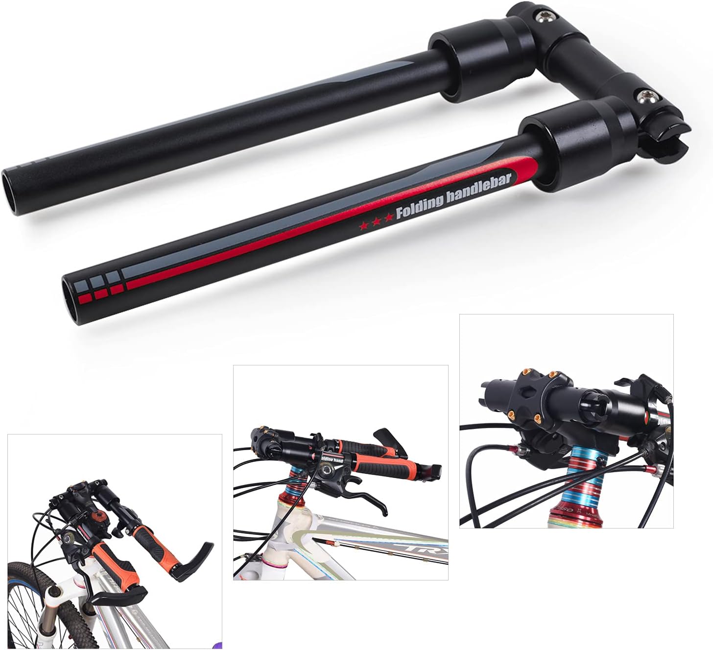 ThinkTop 660 mm Bike Folding Handlebars Aluminum Alloy Foldable Bike Handle Bars 25.4 mm 31.8 mm Quick Release Save Space for MTB Bike