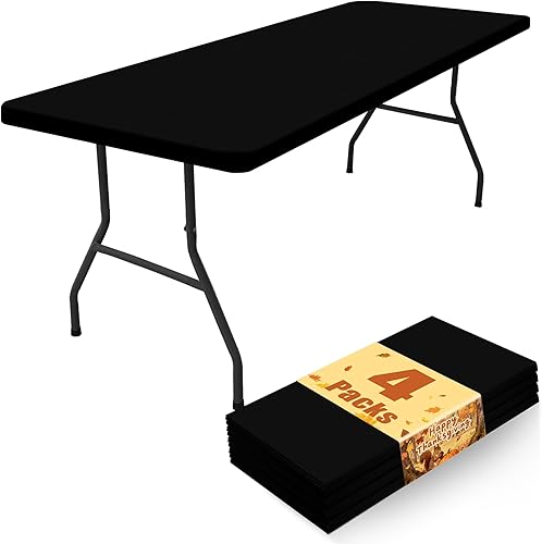 Paquete de 4 manteles rectangulares de elastano de 6 pies, elásticos y ajustables para pícnic, elásticos y lavables para exteriores, campamentos,