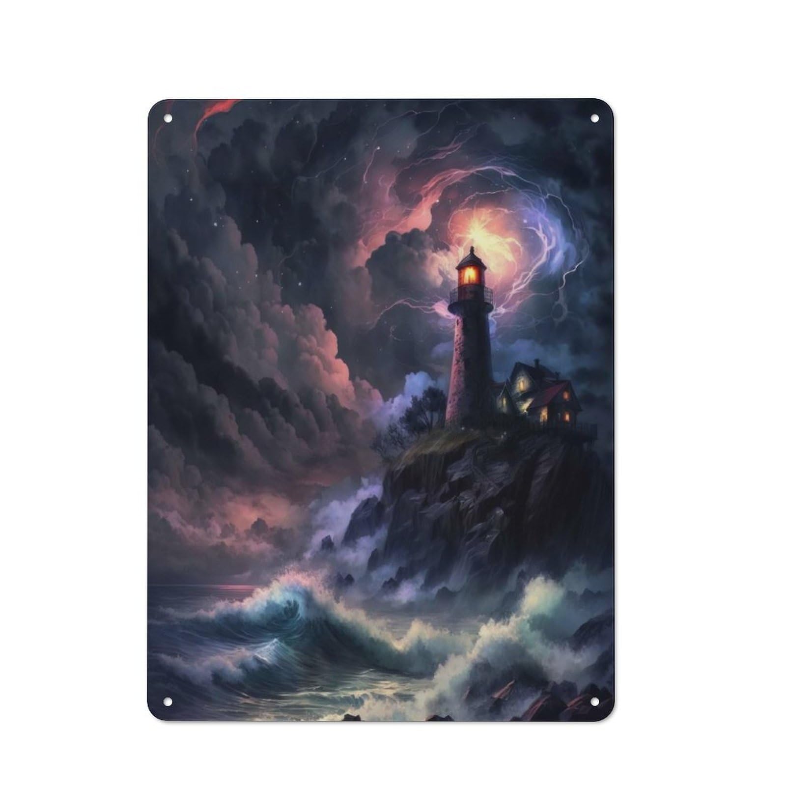 Junmoney A Lighthouse In A Storm V4 Friendly Cafe Metal Sign 40X30cm, Cafe Wall Decor For Tea Room, Shop Wall Or Breakfast Area