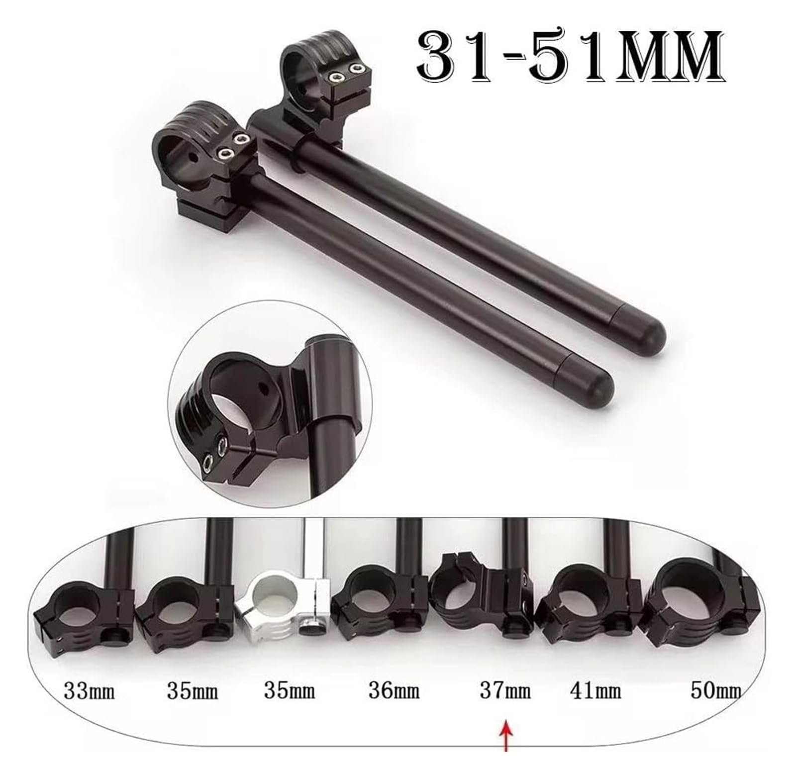 Kit Elevador De Manillar Universal para Motocicleta 31 33 35 36 37 41 43 45 47 50 Y 51 Mm con Abrazadera para 7/8" 22 Alzas Manillar Motocicleta