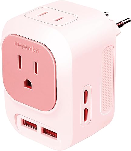 Miniatura 1 de Mapambo Adaptador de enchufe de viaje universal europeo 220V a 110V Convertidor de voltaje con 2 puertos USB 2 USB C Adaptador de corriente