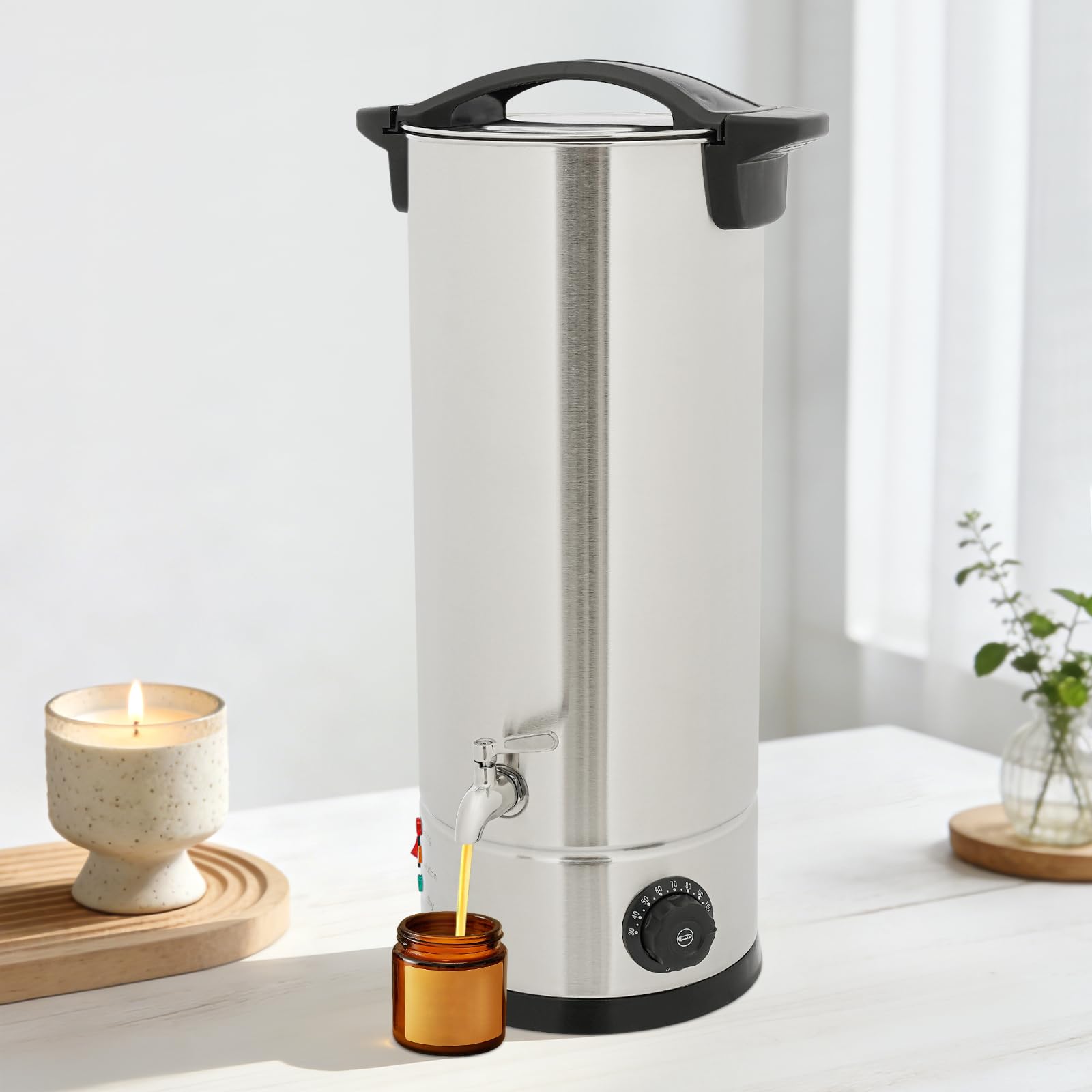 Wachsschmelzer 9 L, 1800 W, mit Temperaturregler und beheiztem Hahn | Aus Edelstahl 304 und PP, 0 bis 110 °C, für Sojawachs, Bienenwachs, Paraffinwachs, Kokoswachs, Seife und Kosmetik