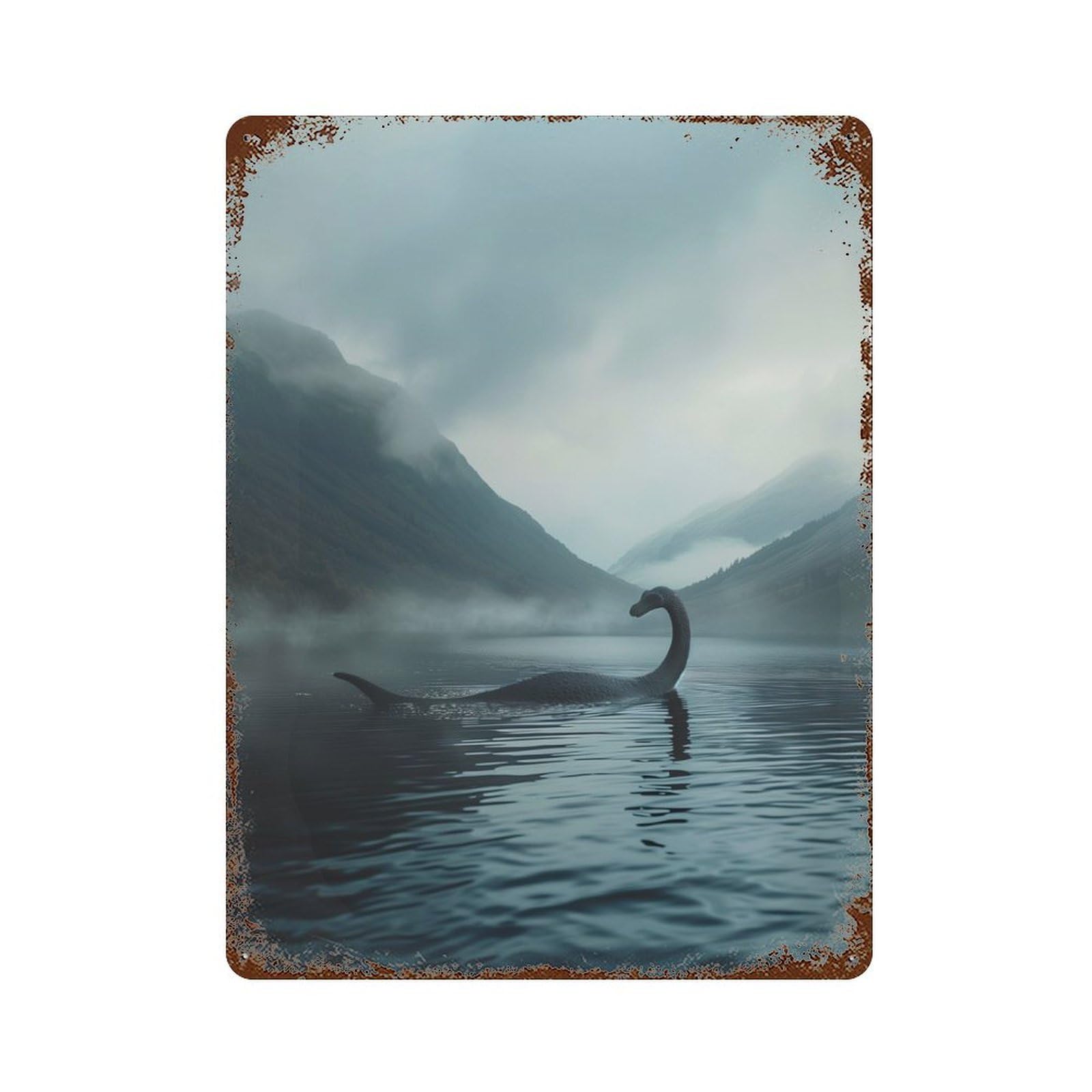 Decorative Tin Sign with Loch Ness Monster in Lake Design 15.7"x11.8", for Garage, Bar And Workshop Decor, Farmhouse Wall Decor