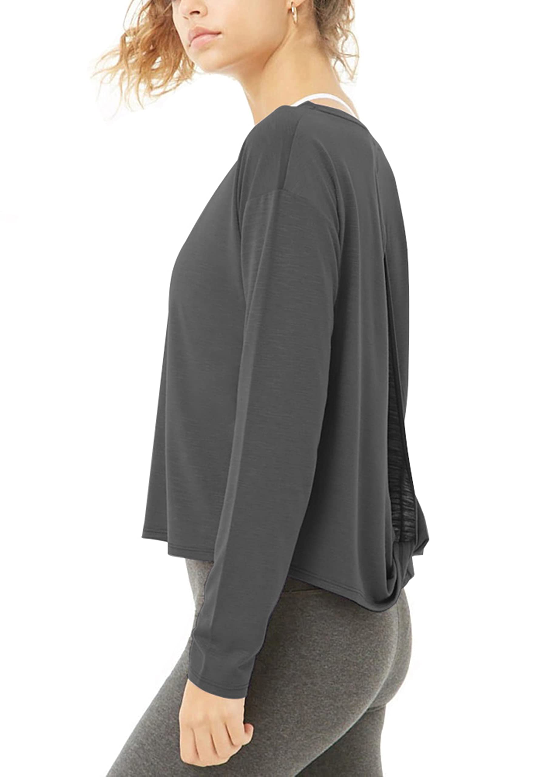 Bestisun Camicie da Allenamento a Maniche Lunghe per Yoga e Danza, con Schiena Aperta, Abbigliamento Sportivo per Le Donne