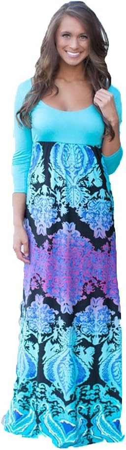 Women O-neck Half Sleeve Boho Long Maxi Dress