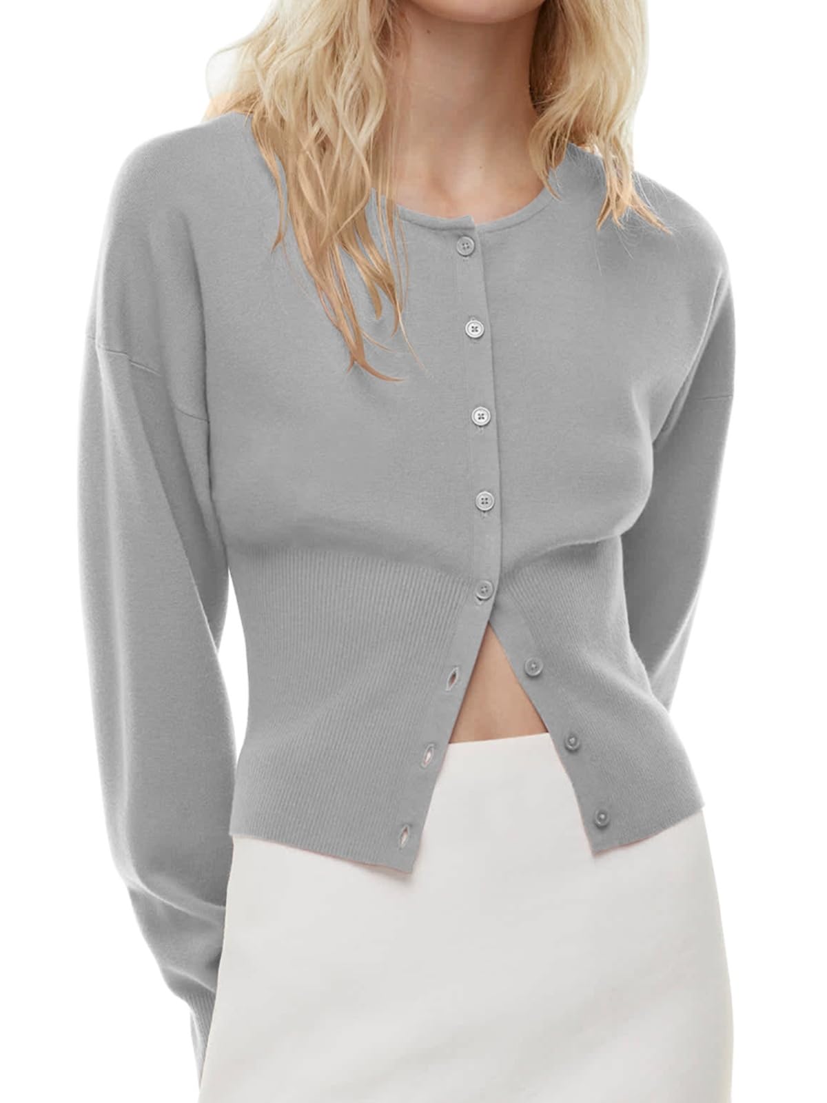 Womens Cropped Sweaters Fall Button Down V Neck Long Sleeve Pullover Solid Casual Ribbed Knit Slim Fit Cardigan