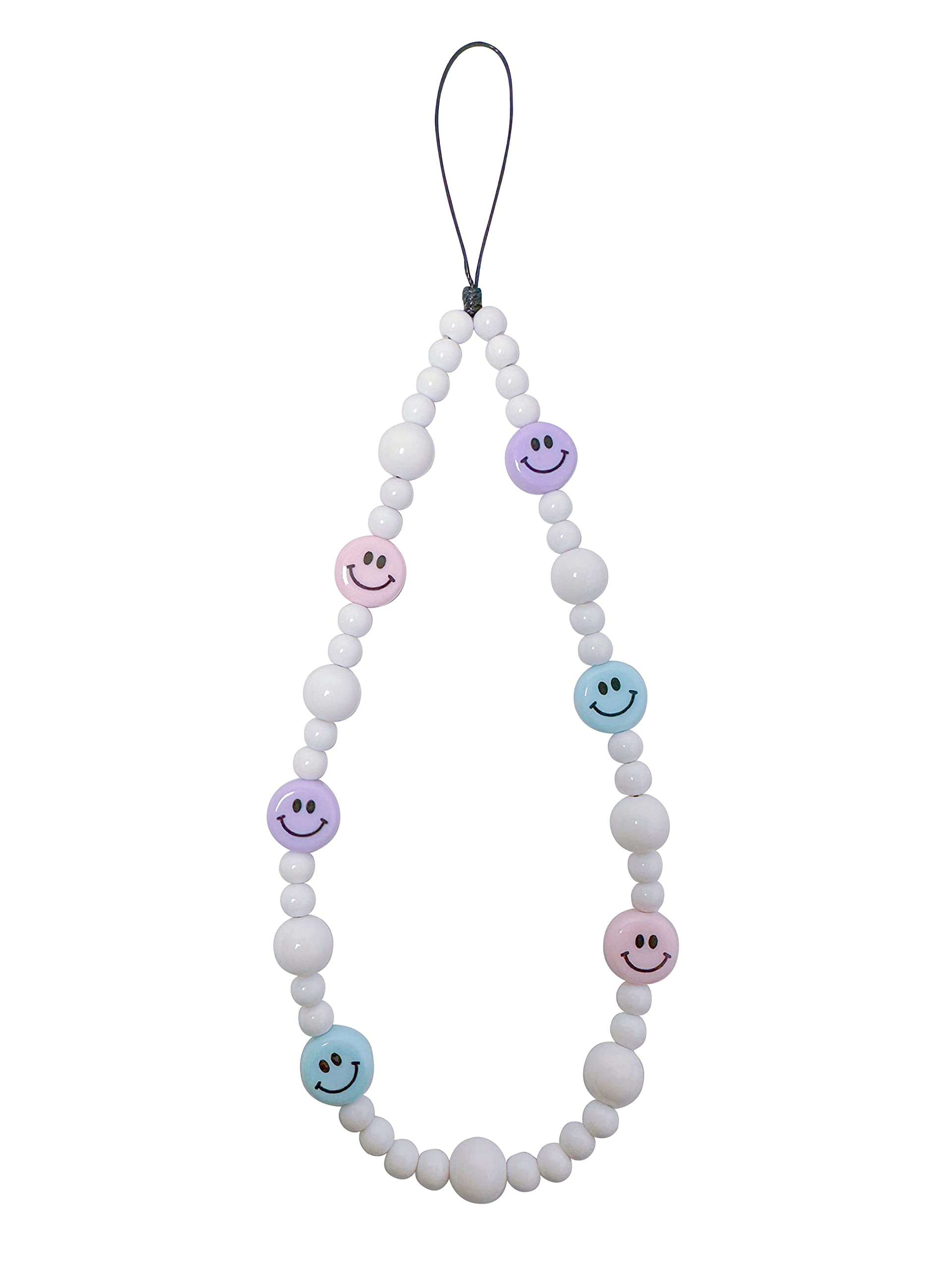 Drawwind Phone Charm Beaded Wristlet Strap Universal Cell Phone Lanyard Cute Bracelet Wrist Strap Beaded Chain String Handmade Accessories for Case Camera Bags (Smiley Face)